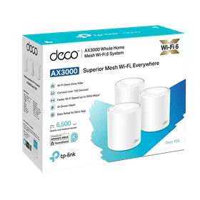 מגדיל טווח (3 יח') Deco X50 AX3000 Whole Home Mesh WiFi 6 System לכל יחידה 3 יציאות רשת המריות Giga  מהירות של עד 3Gbps  יכולת כיסוי של עד רחבה הרבה יותר  אפליקציית ניהול ושליטה חכמה בעברית בשם "Deco"