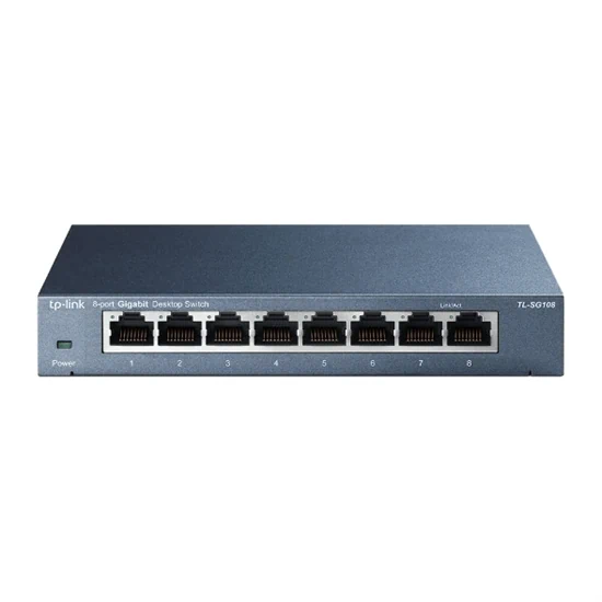 TP-Link LS108G 8-Port Desktop/Wallmount RJ45 Gigabit Ethernet Switch/Hub, Network Splitter, Plug and Play, Steel Case, business-networking